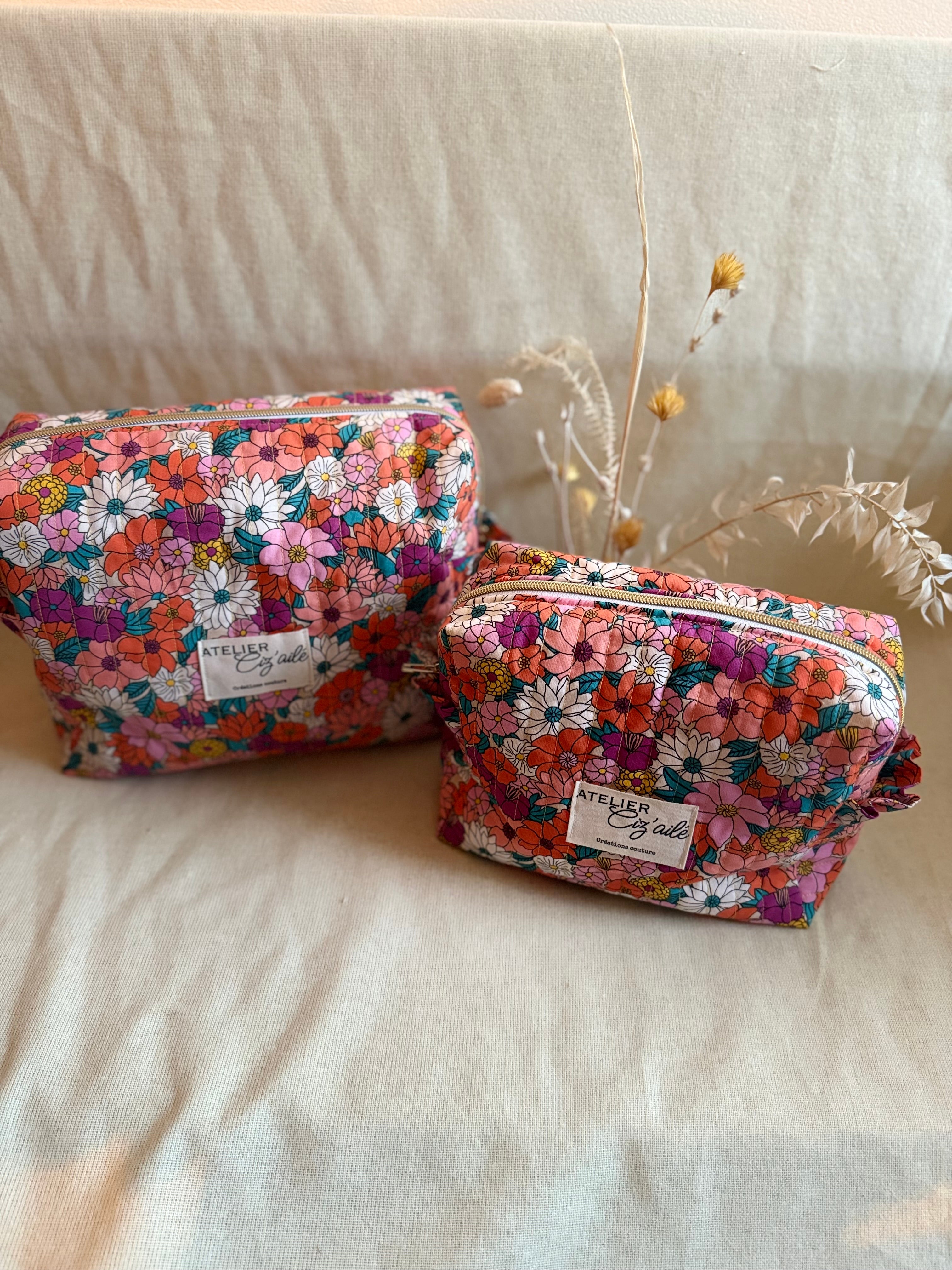 Trousse matelassée orange et jaune