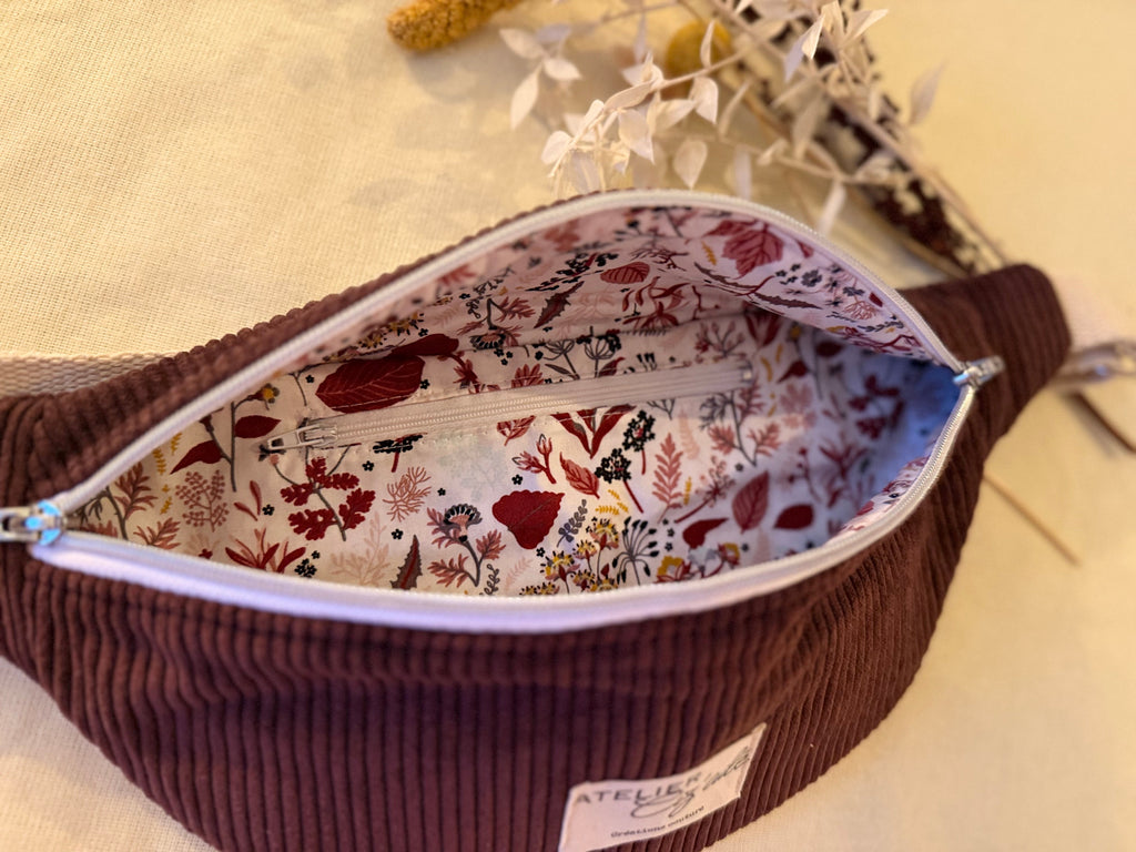 Sac banane en velours côtelé prune