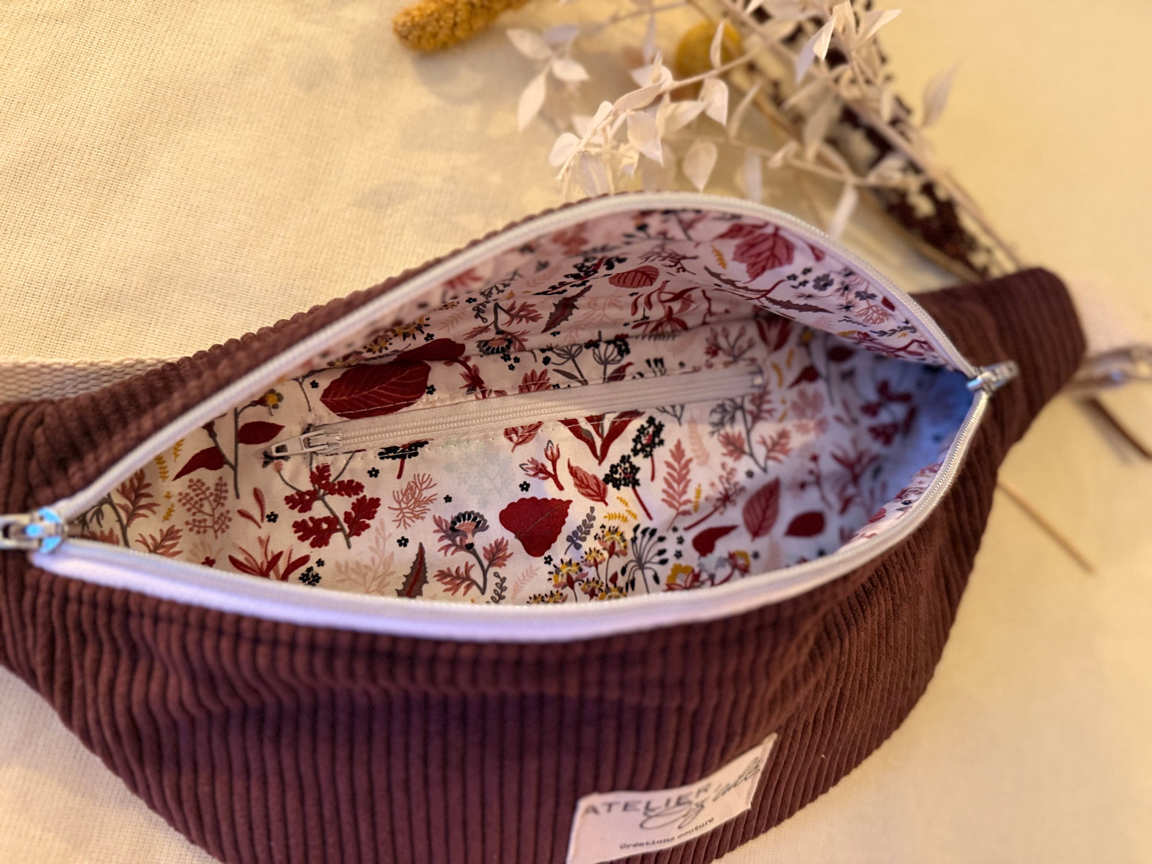 Sac banane en velours côtelé prune