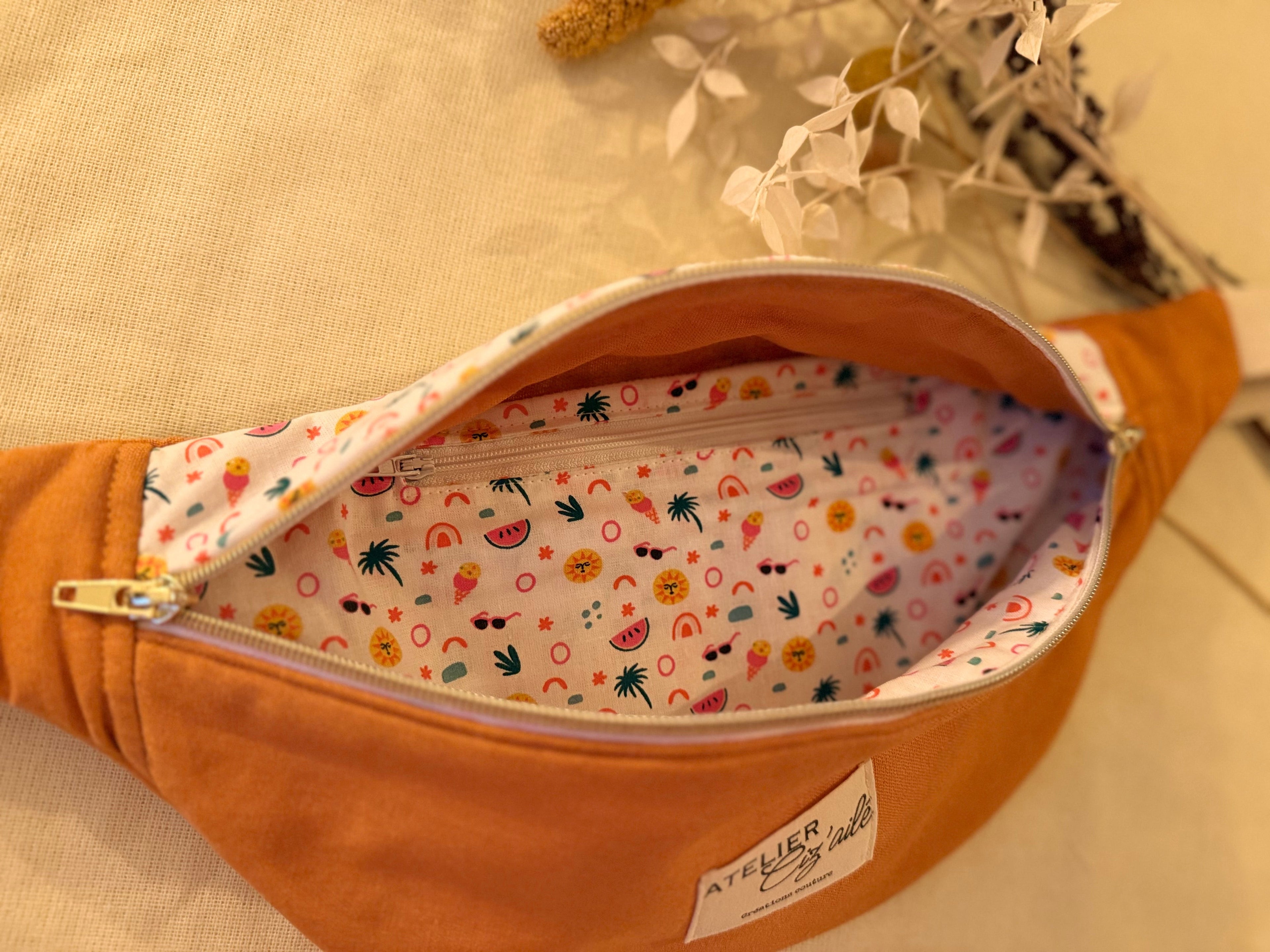 Sac banane en lin orange